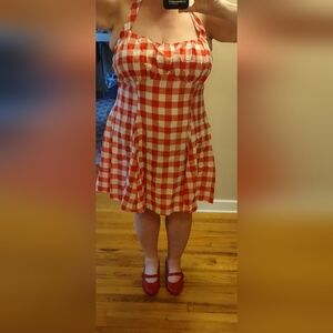 Collectif Red and White A-Line Gingham Mini Dress Sz 18